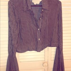 Striped crop button down